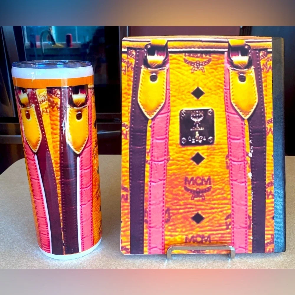 NOTEBOOK & TUMBLER: Orange and Pink Tumbler w/Matching Notebook, NWOT